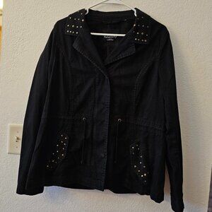 RELATIVITY Outerwear Black Jacket Women's Size L Bronze metal Accents Tie Waist